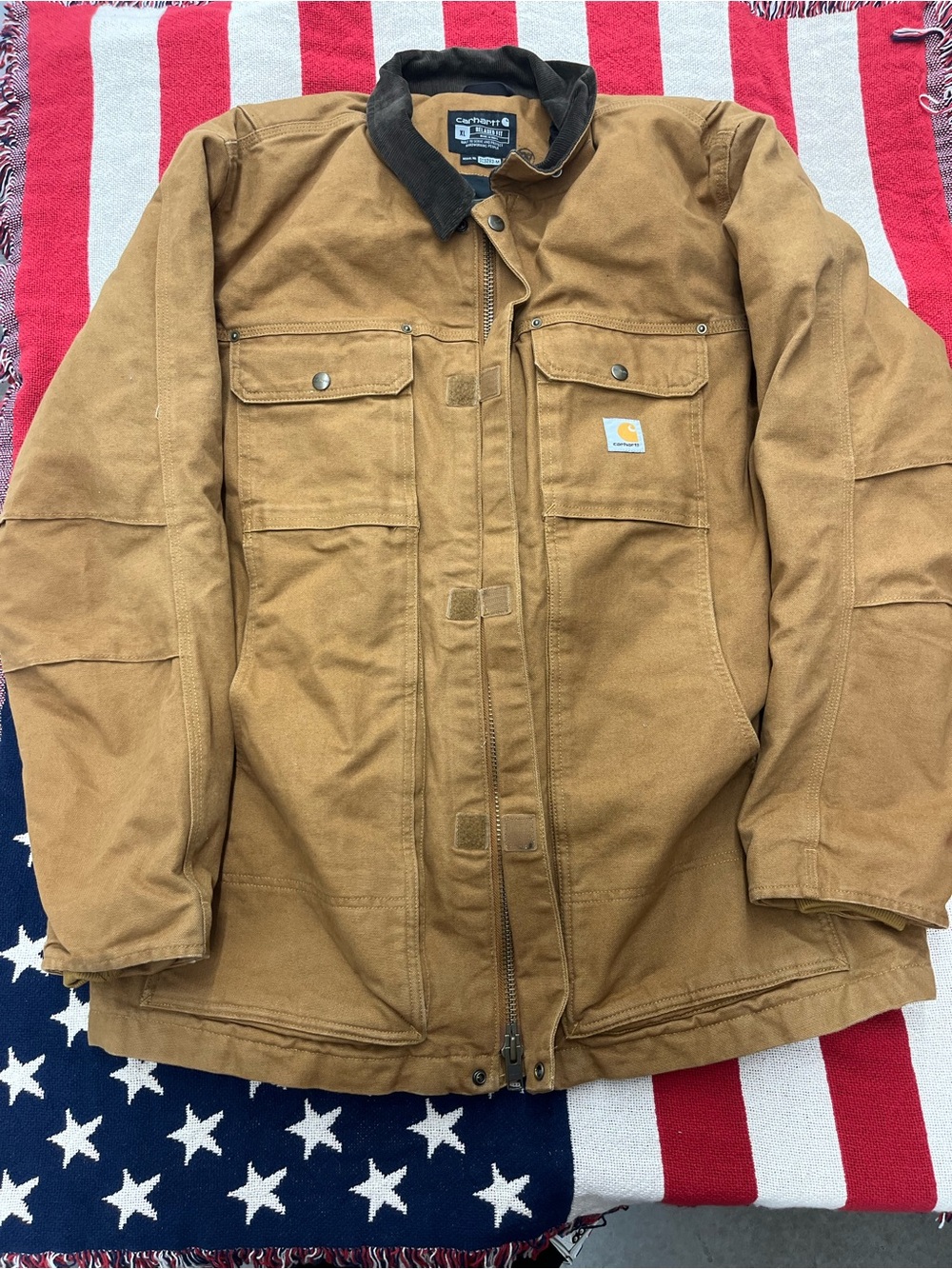 Carhartt Brown Duck Canvas Jacket with Corduroy Collar Size XL